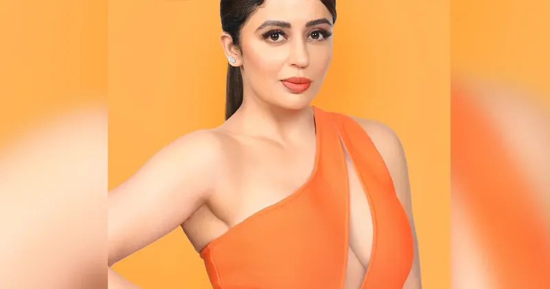 nehha pendse orange dress cleavage busty indian actress