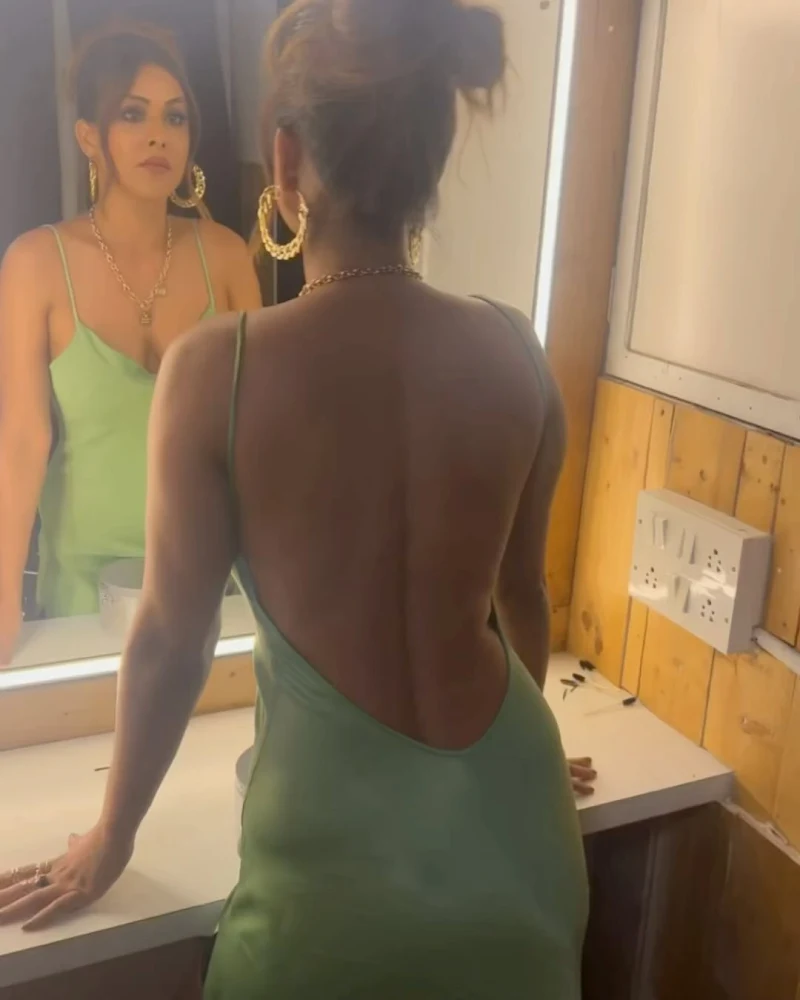 nia sharma backless green dress hot tv actress