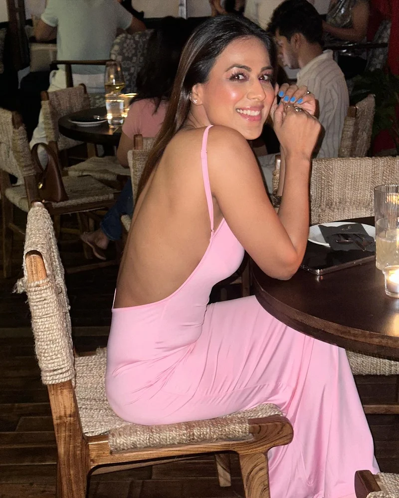 nia sharma sexy back pink backless dress