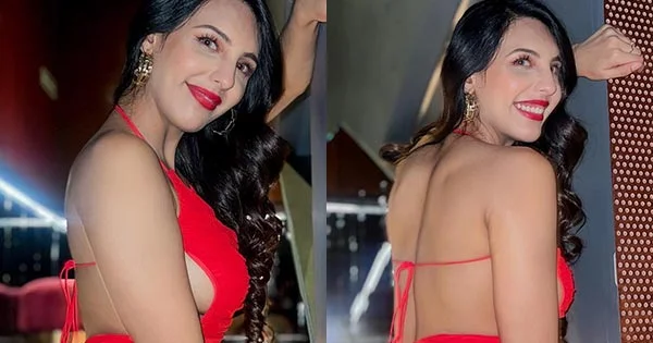 nibedita paal red dress backless sideboob