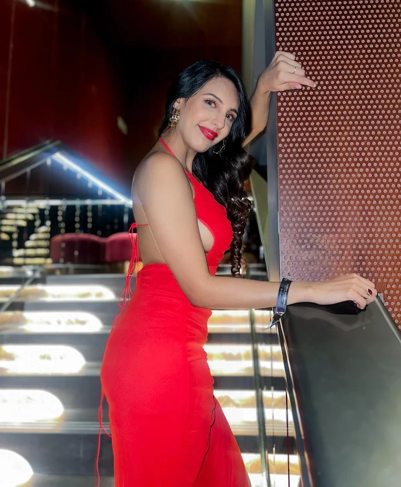 nibedita paal red dress sideboob