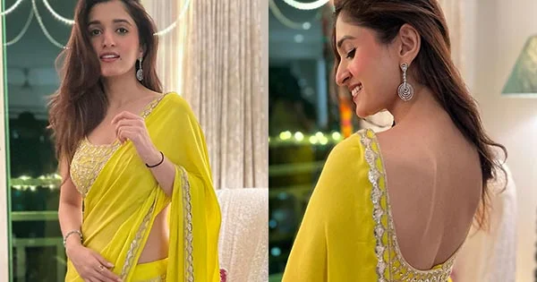 Nidhi Shah flaunting her sexy back in yellow saree raised the heat – see now.