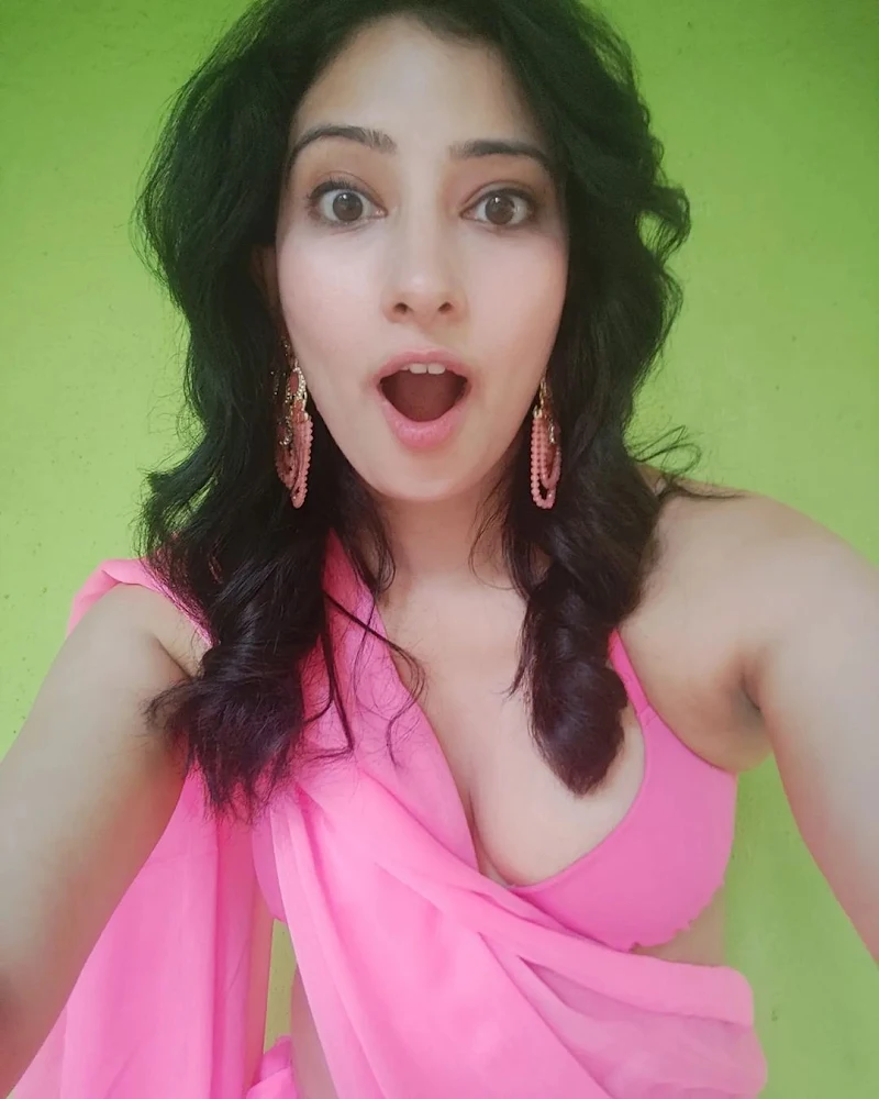 Niharica Raizada pink saree cleavage navel