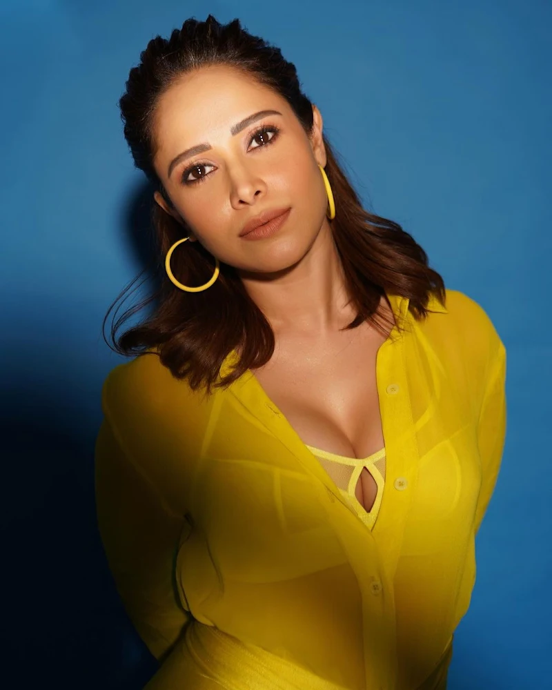 nushrratt bharuccha cleavage bra sheer yellow shirt