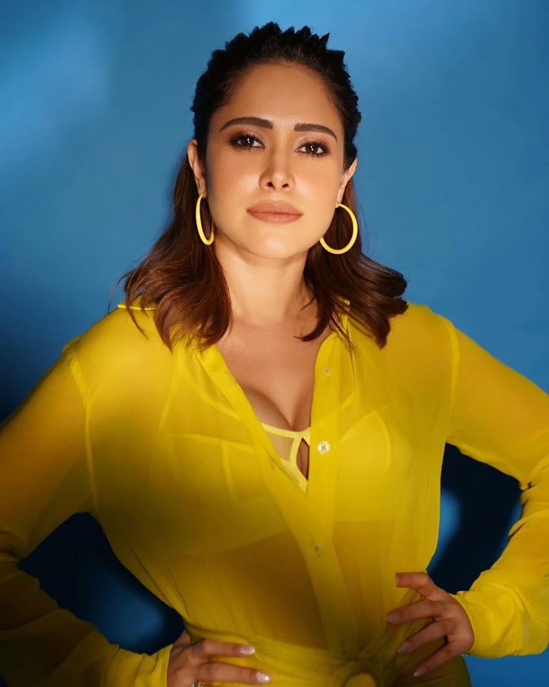 nushrratt bharuccha cleavage bra sheer yellow shirt