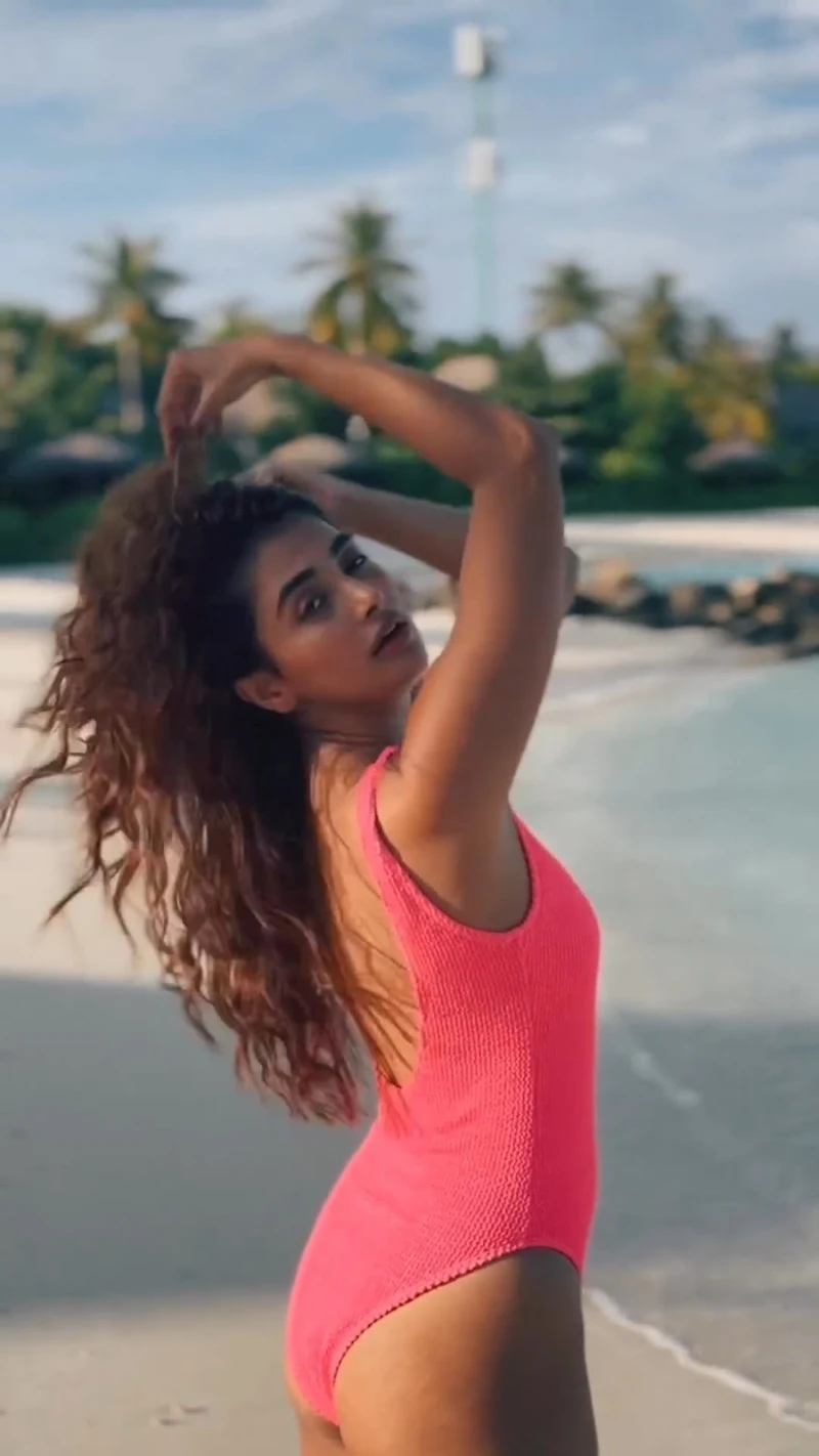 pooja hegde pink swimsuit sexy body