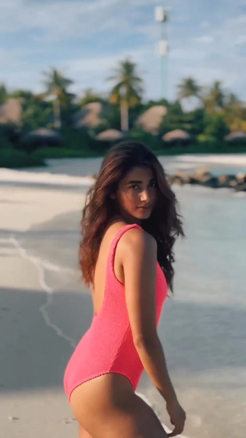 pooja hegde pink swimsuit sexy body