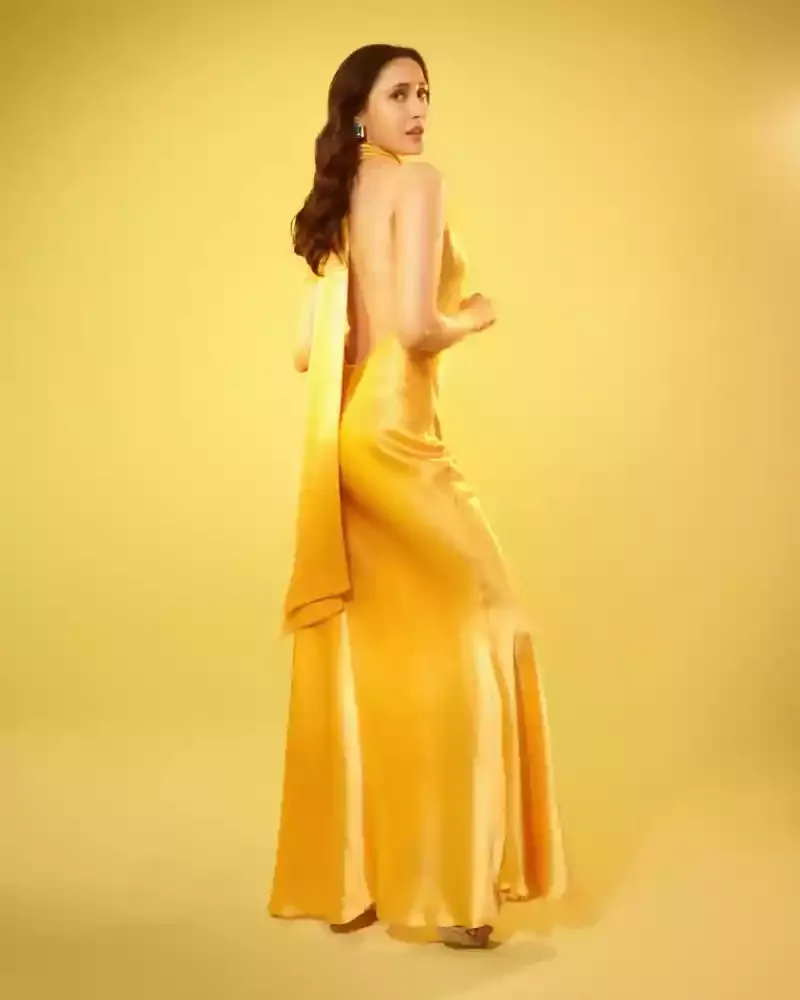 pragya jaiswal golden dress sexy back