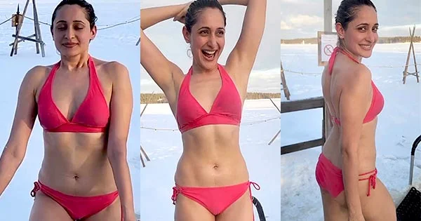 Pragya Jaiswal in pink bikini takes a dip in freezing cold water – watch viral video.