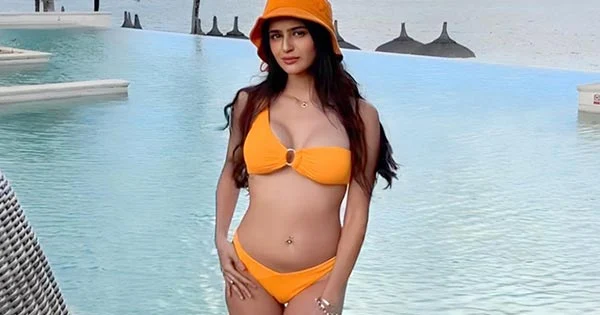 prakriti pavani orange bikini sexy body navel piercing