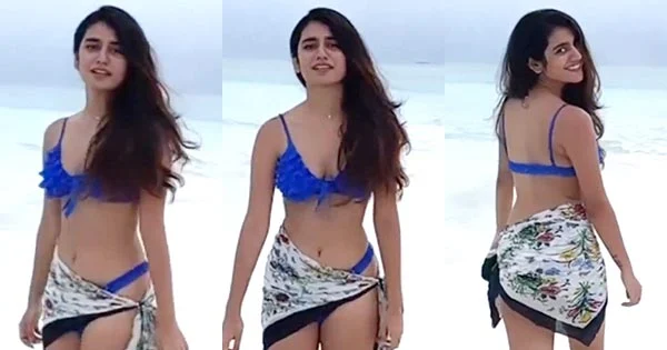 Priya Prakash Varrier in blue bikini flaunts her slim toned figure – watch hot video.