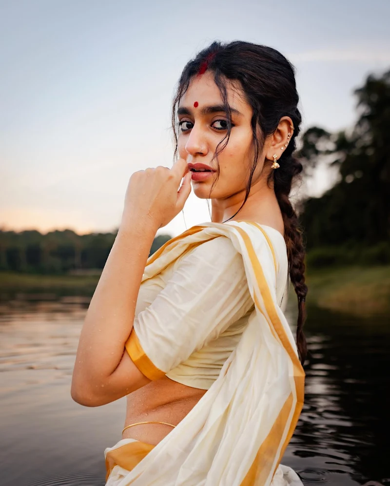 Priya Prakash Varrier white wet saree hot south actress