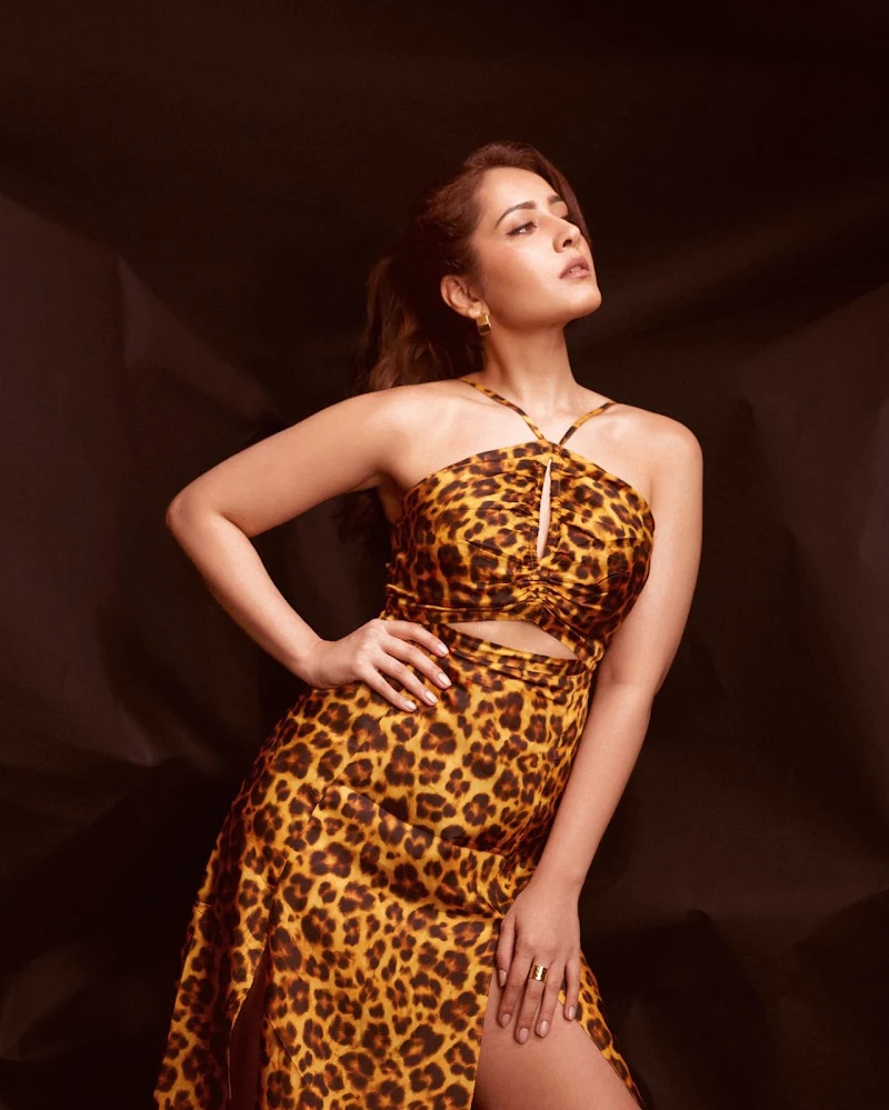 Raashi Khanna sexy legs leopard printed dress