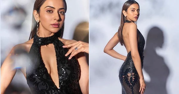 Rakul Preet in this body hugging black backless dress looked stunning – see photos.