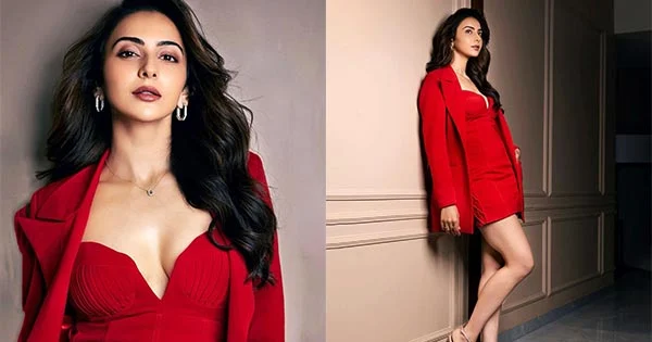 Rakul Preet’s red hot avatar int his cleavage baring short outfit sets temperature soaring – see now.