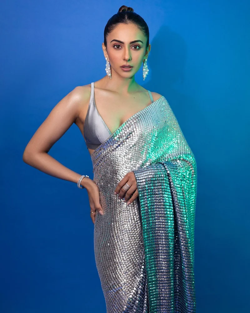 rakul preet horographic saree tiny blouse