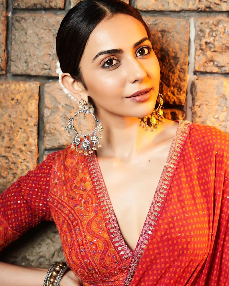 Rakul Preet orange saree beautiful