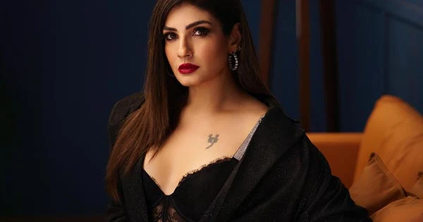 raveena tandon black lacy outfit hot actress karmma calling