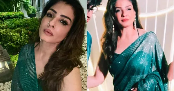 Raveena Tandon in sheer green saree with skimpy bralette raised the temperature – see now.