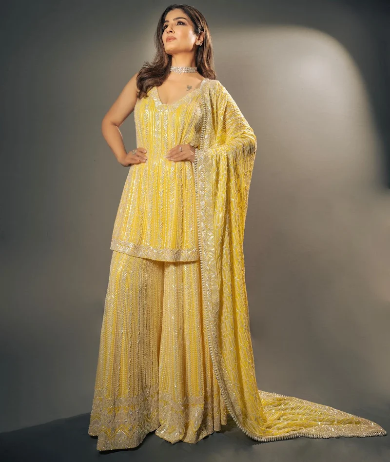 raveena tandon yellow sharara suit