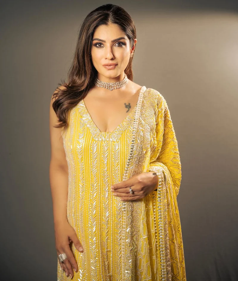 raveena tandon yellow sharara suit