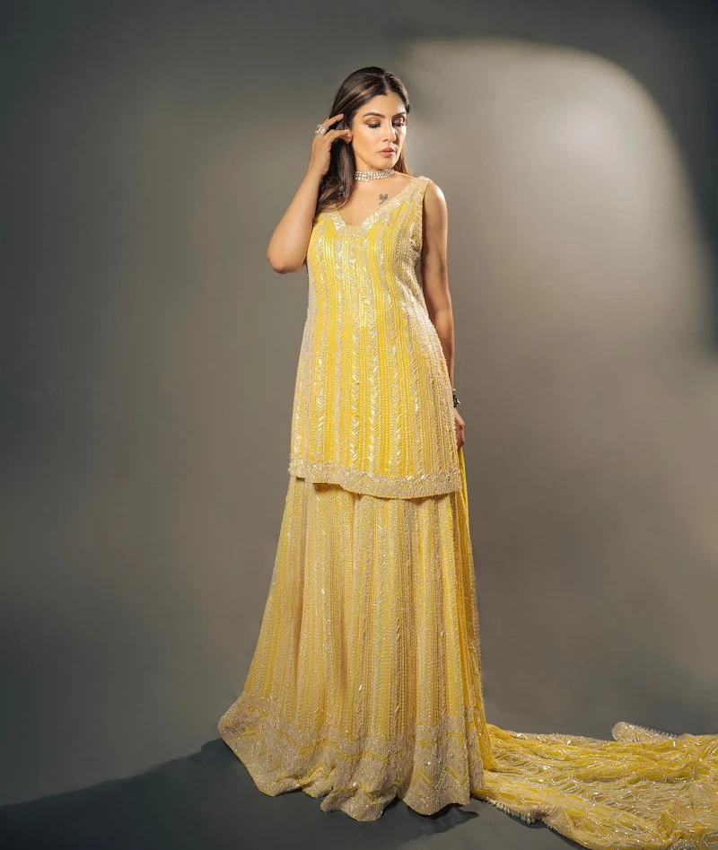 raveena tandon yellow sharara suit