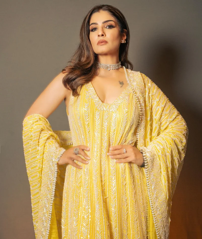 raveena tandon yellow sharara suit