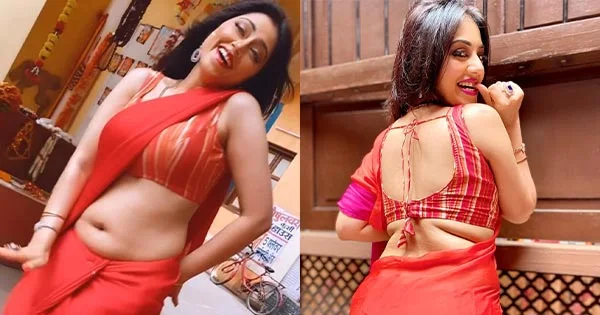 Reema Worah turns the heat up with her fine curves in navel baring saree – watch video.