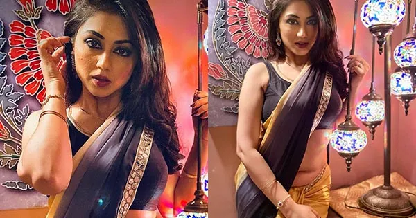 Reema Worah looked stunning flaunting her fine curves in this black and golden saree – see now.