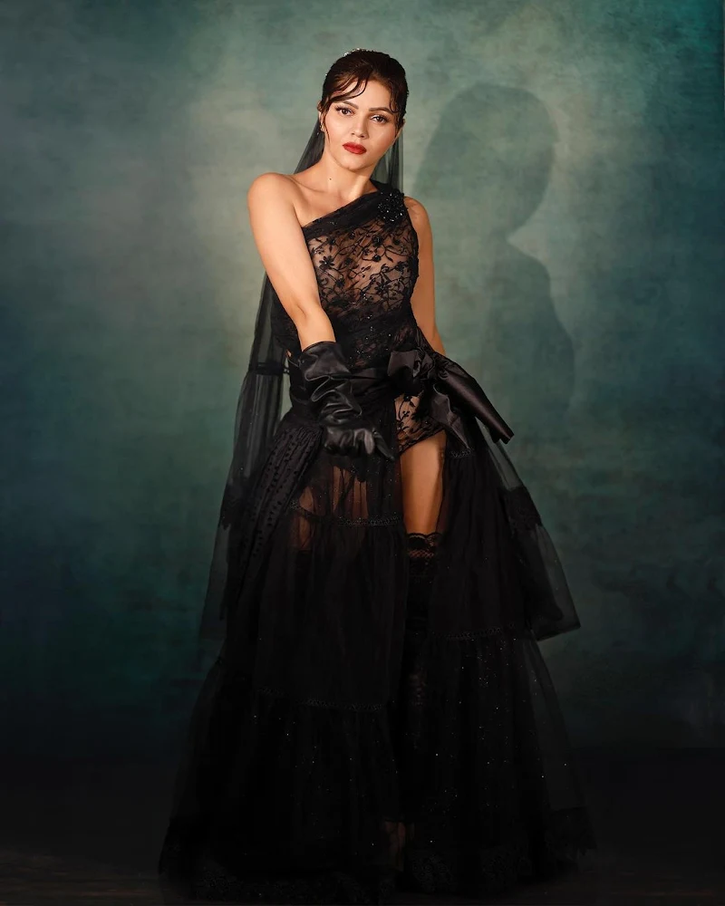 Rubina Dilaik hot black lacey sheer outfit