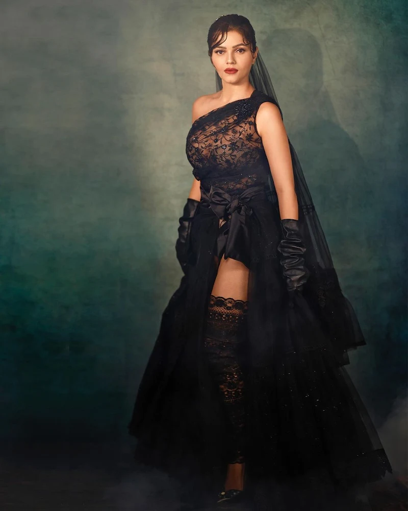 Rubina Dilaik hot black lacey sheer outfit