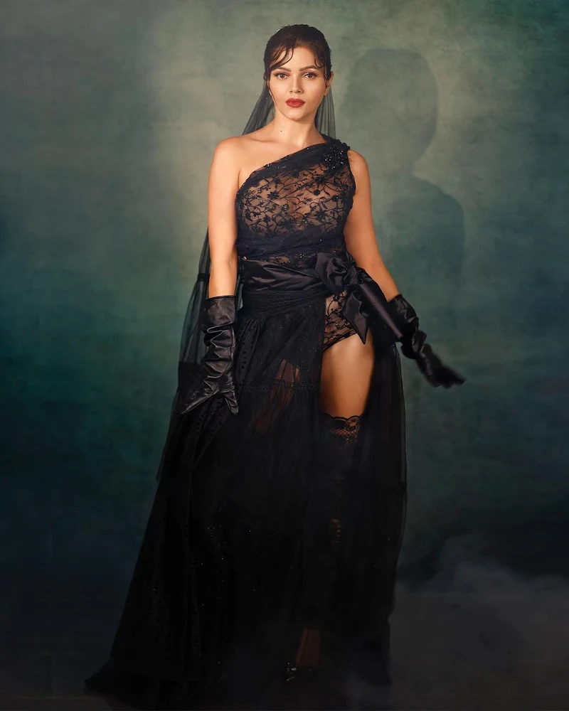 Rubina Dilaik hot black lacey sheer outfit