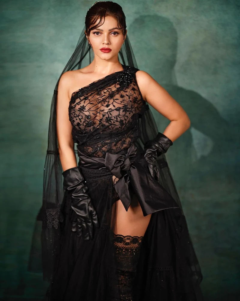 Rubina Dilaik hot black lacey sheer outfit