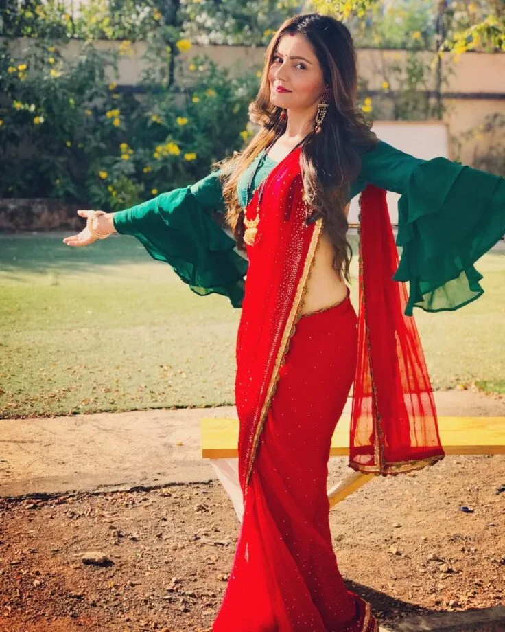 rubina dilaik red saree hot tv actress