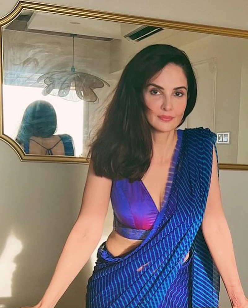 rukhsar rehman blue sheer saree cleavage navel