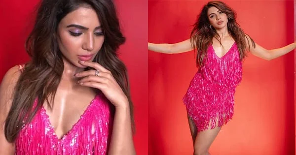 Samantha Ruth Prabhu sets things on fire with her sizzling hot appearance in a short pink dress.