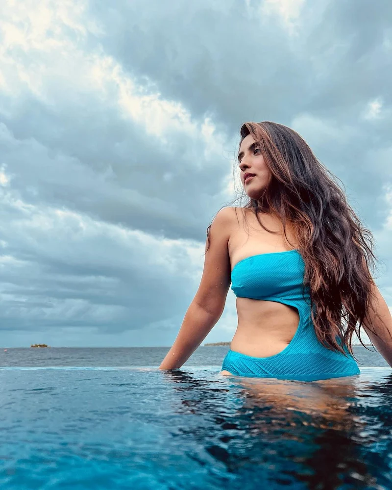 Sameeksha Sud blue swimsuit sexy body