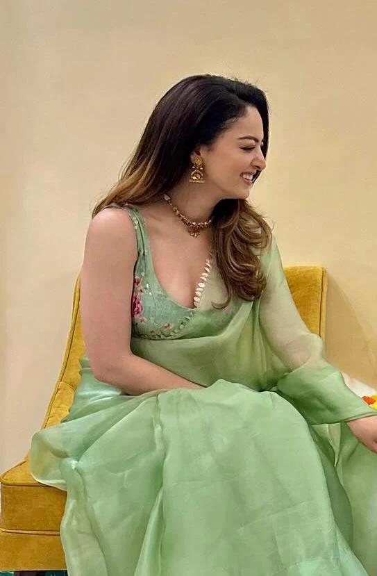 sandeepa dhar green saree cleavage