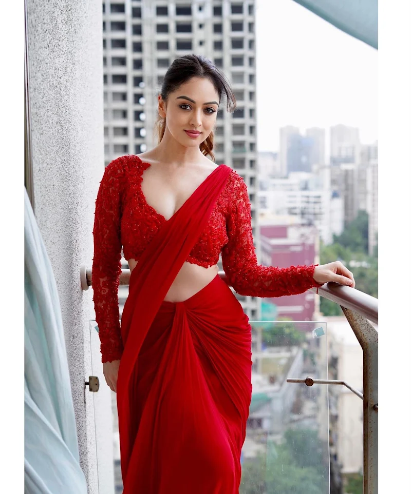 sandeepa dhar red saree cleavage hot actress