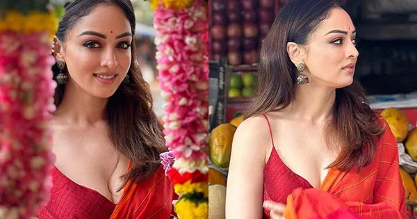 Sandeepa Dhar looked breathtaking in this red saree with cleavage baring blouse – see photos.