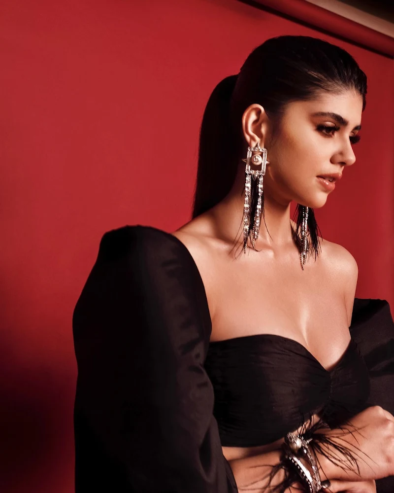 Sanjana Sanghi cleavage black dress hot actress