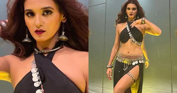 Shakti Mohan is too hot to handle in this risky thigh high slit outfit as she shows her belly dancing skills.