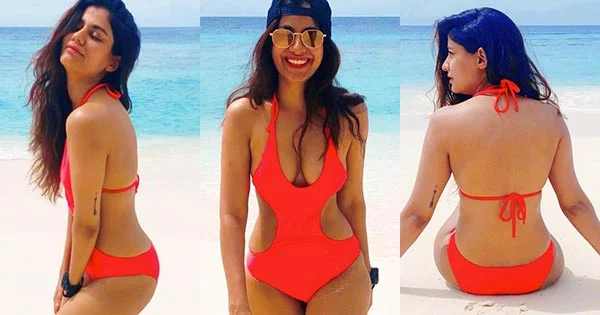 Shreya Dhanwanthary red swimsuit sexy body