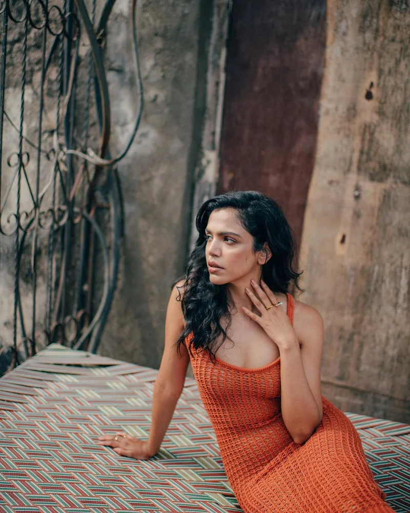 shriya pilgaonkar cleavage orange dress