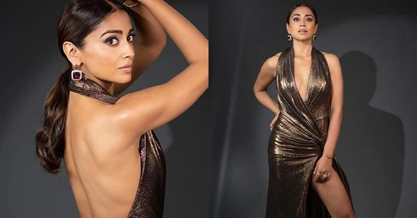 Drishyam actress, Shriya Saran, showed off her sexy back and legs in stylish high slit outfit – see now.