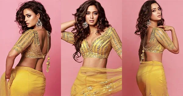 Shweta Tiwari is too hot to handle in yellow saree with cleavage baring backless blouse – see viral photos.