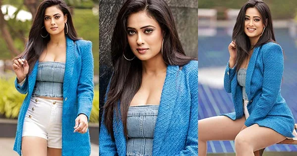 Shweta Tiwari blue blazer cleavage sexy legs