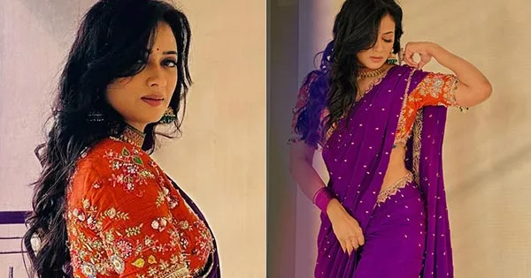 shweta tiwari purple saree hot tv actress