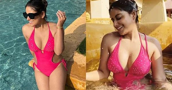 Sneha Paul swimsuit cleavage curvy body chawl house actress