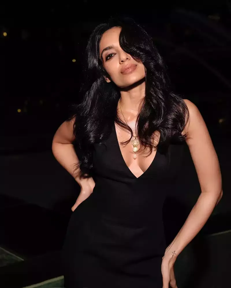 sobhita dhulipala cleavage black high slit dress